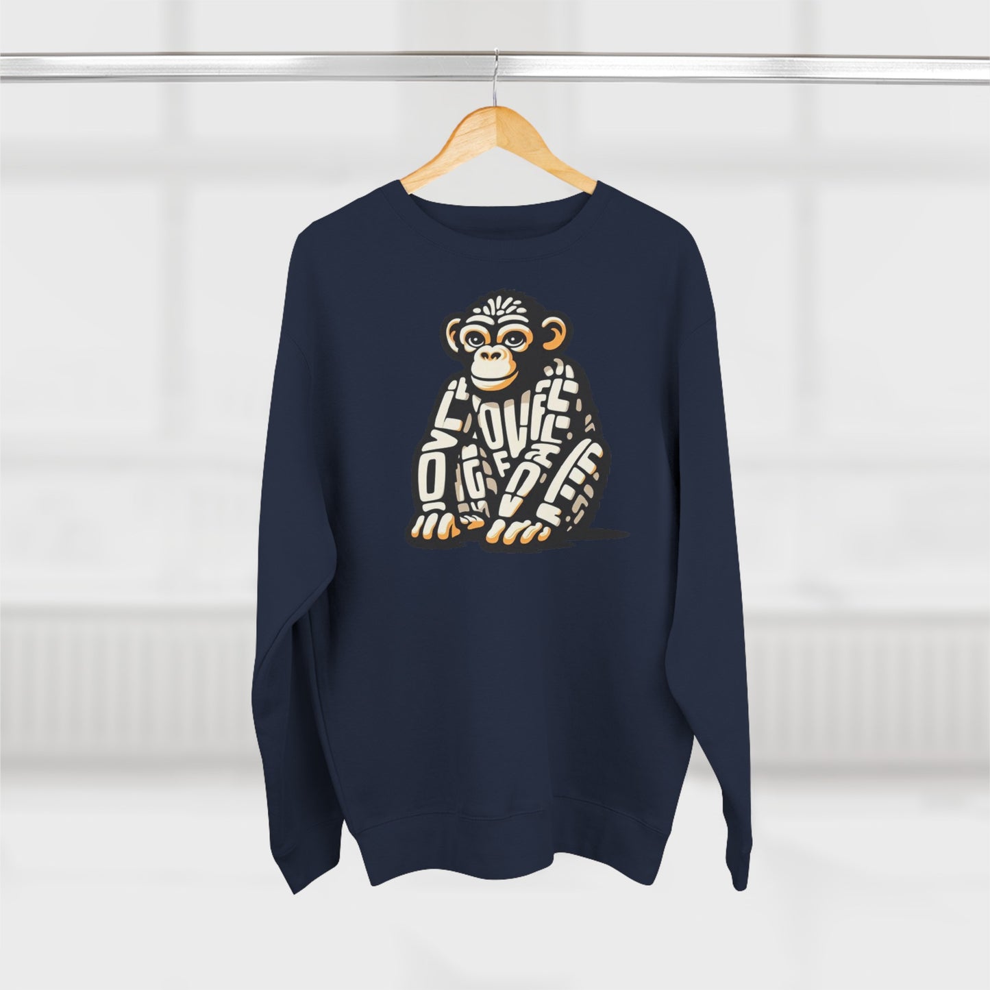 Love Monkey Sweatshirt, Unisex Premium Crewneck, Cosy Casual Wear for Him & Her, Ideal Christmas or Birthday Gift