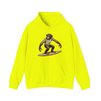 Love Monkey 70's Surfer Hoodie, Stylish Surfer Graphic Hoodie, Ideal for Beach Adventures, Unique Gift for Surf Enthusiasts