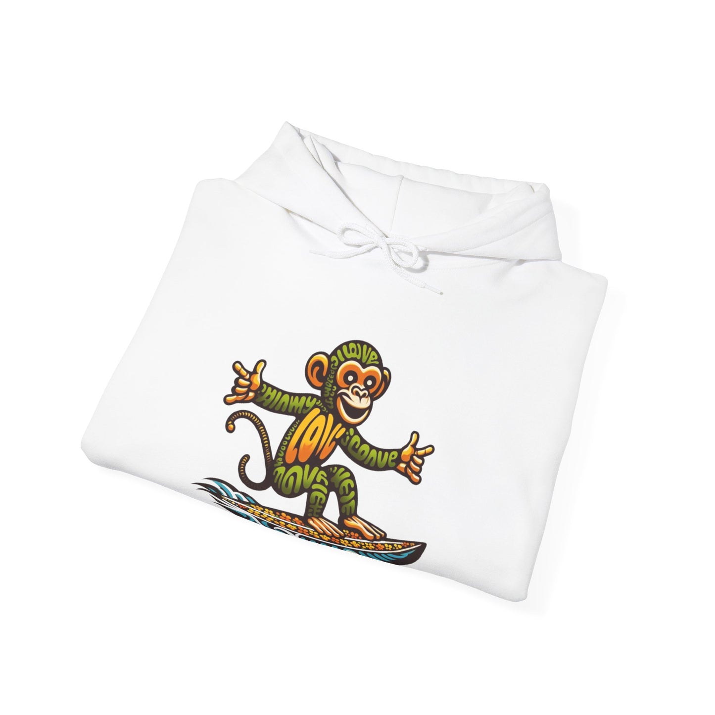 Hoodie Love Monkey Design, Cool Surfer Style Tee, Perfect for Beach Days, Great Gift for Surf Lovers