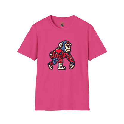 T-Shirt Love Monkey - Unisex Softstyle Casual Wear, Fashionable & Unique Gift for Friends, Family, Birthdays and More