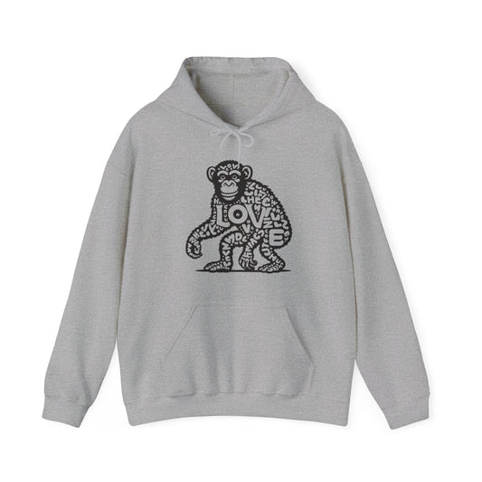 Hooded Sweatshirt Love Monkey Unisex Premium Crewneck, Cosy Comfy Warm Clothing, Perfect Gift for Couples, Valentine's Day Present