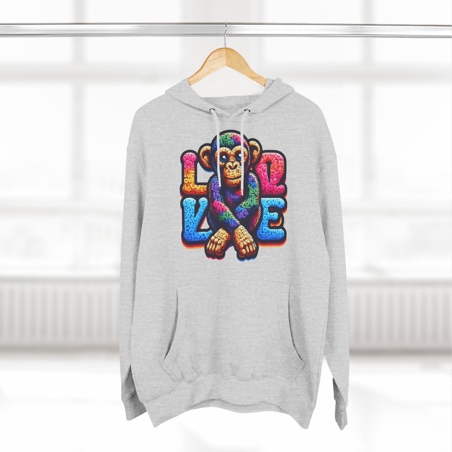 Hoodie with Love Monkey Design, Unisex Premium Crewneck, Stylish & Comfortable Outfit, Great Gift for Friends or Loved Ones