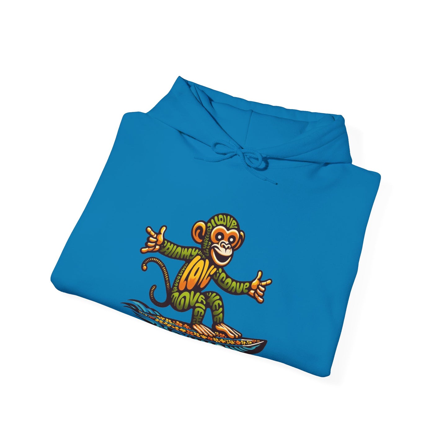 Hoodie Love Monkey Design, Cool Surfer Style Tee, Perfect for Beach Days, Great Gift for Surf Lovers