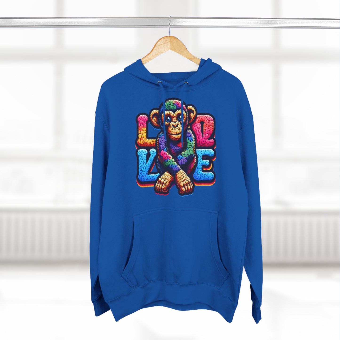 Hoodie with Love Monkey Design, Unisex Premium Crewneck, Stylish & Comfortable Outfit, Great Gift for Friends or Loved Ones