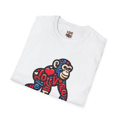 T-Shirt Love Monkey - Unisex Softstyle Casual Wear, Fashionable & Unique Gift for Friends, Family, Birthdays and More