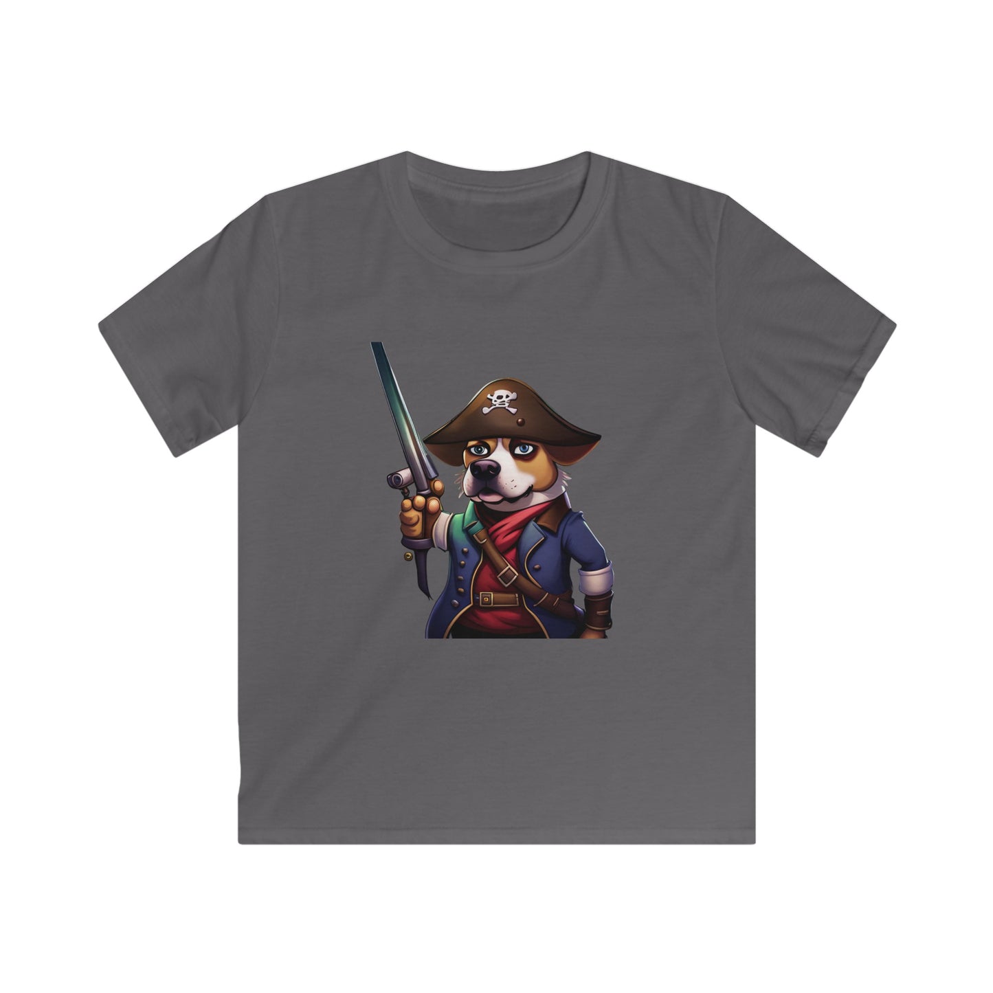 T Shirt: Pirate Dog Kids Softstyle Tee - Fun and Unique Children's Clothing - Great for Playtime - Perfect Gift for Little Adventurers