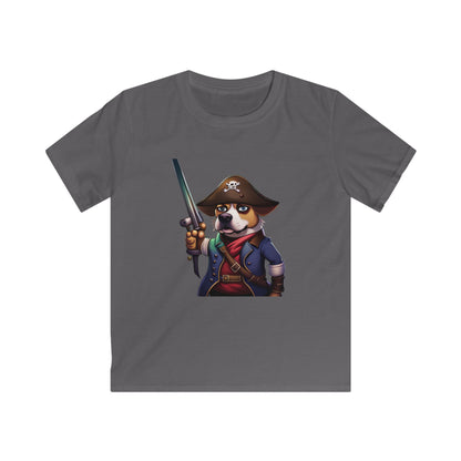 T Shirt: Pirate Dog Kids Softstyle Tee - Fun and Unique Children's Clothing - Great for Playtime - Perfect Gift for Little Adventurers