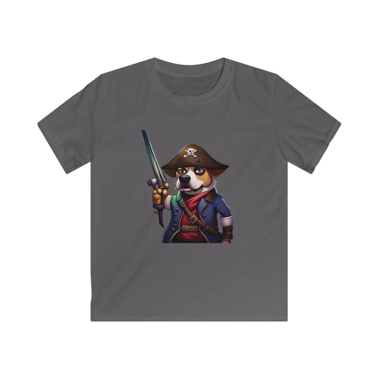 T Shirt: Pirate Dog Kids Softstyle Tee - Fun and Unique Children's Clothing - Great for Playtime - Perfect Gift for Little Adventurers