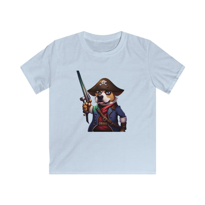 T Shirt: Pirate Dog Kids Softstyle Tee - Fun and Unique Children's Clothing - Great for Playtime - Perfect Gift for Little Adventurers