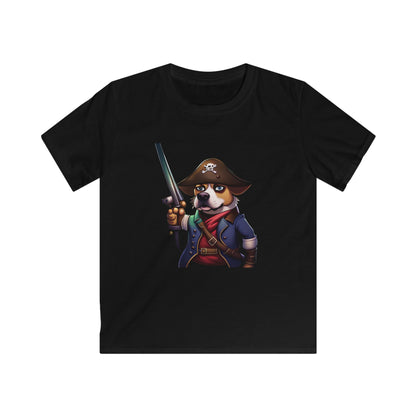 T Shirt: Pirate Dog Kids Softstyle Tee - Fun and Unique Children's Clothing - Great for Playtime - Perfect Gift for Little Adventurers