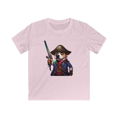 T Shirt: Pirate Dog Kids Softstyle Tee - Fun and Unique Children's Clothing - Great for Playtime - Perfect Gift for Little Adventurers