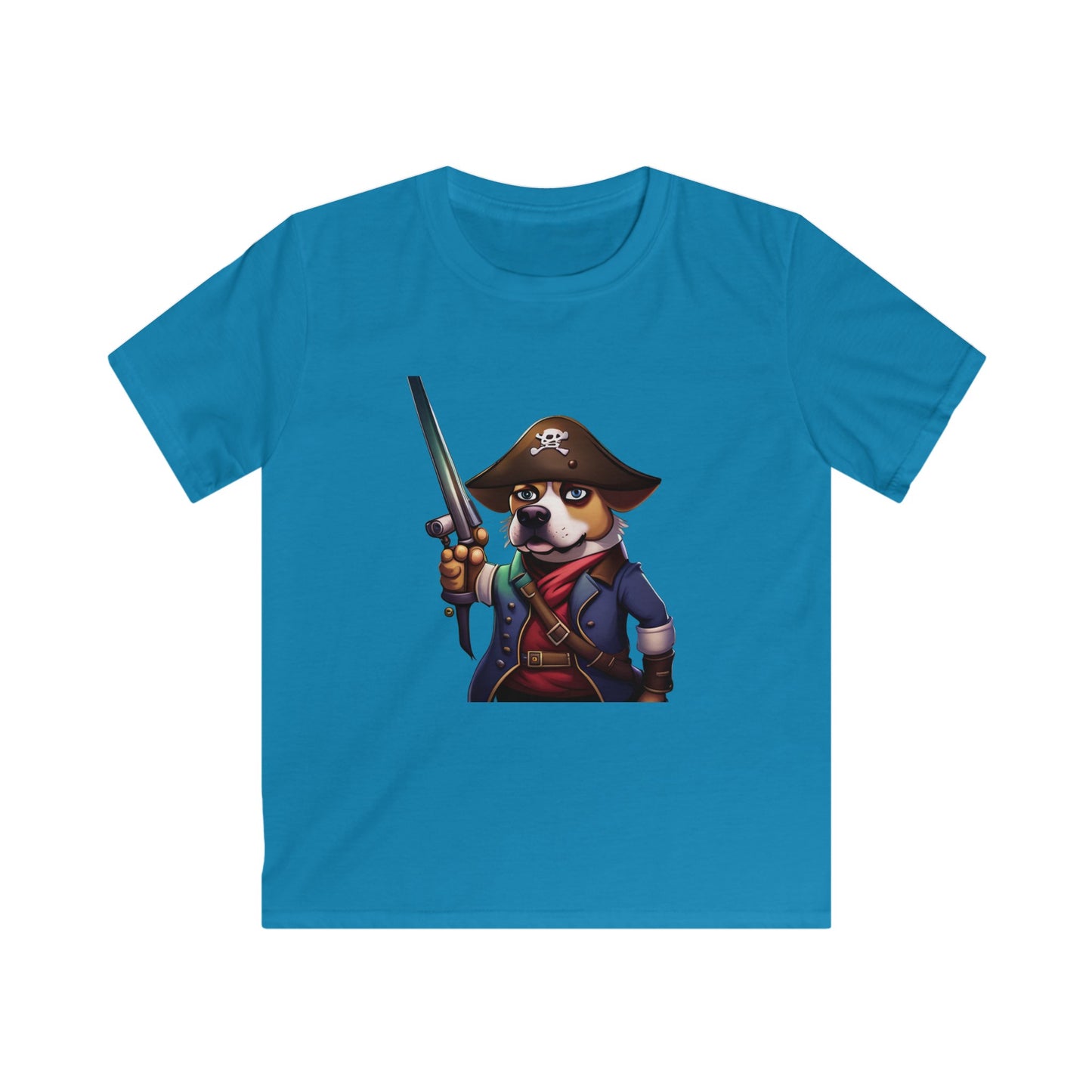 T Shirt: Pirate Dog Kids Softstyle Tee - Fun and Unique Children's Clothing - Great for Playtime - Perfect Gift for Little Adventurers