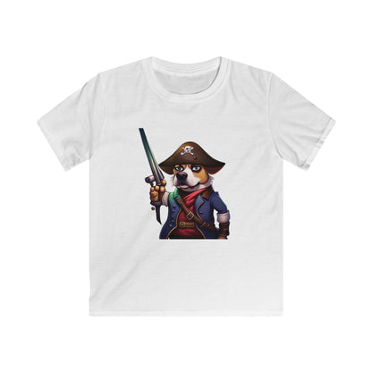 T Shirt: Pirate Dog Kids Softstyle Tee - Fun and Unique Children's Clothing - Great for Playtime - Perfect Gift for Little Adventurers