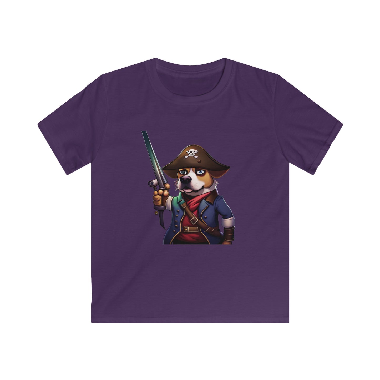 T Shirt: Pirate Dog Kids Softstyle Tee - Fun and Unique Children's Clothing - Great for Playtime - Perfect Gift for Little Adventurers