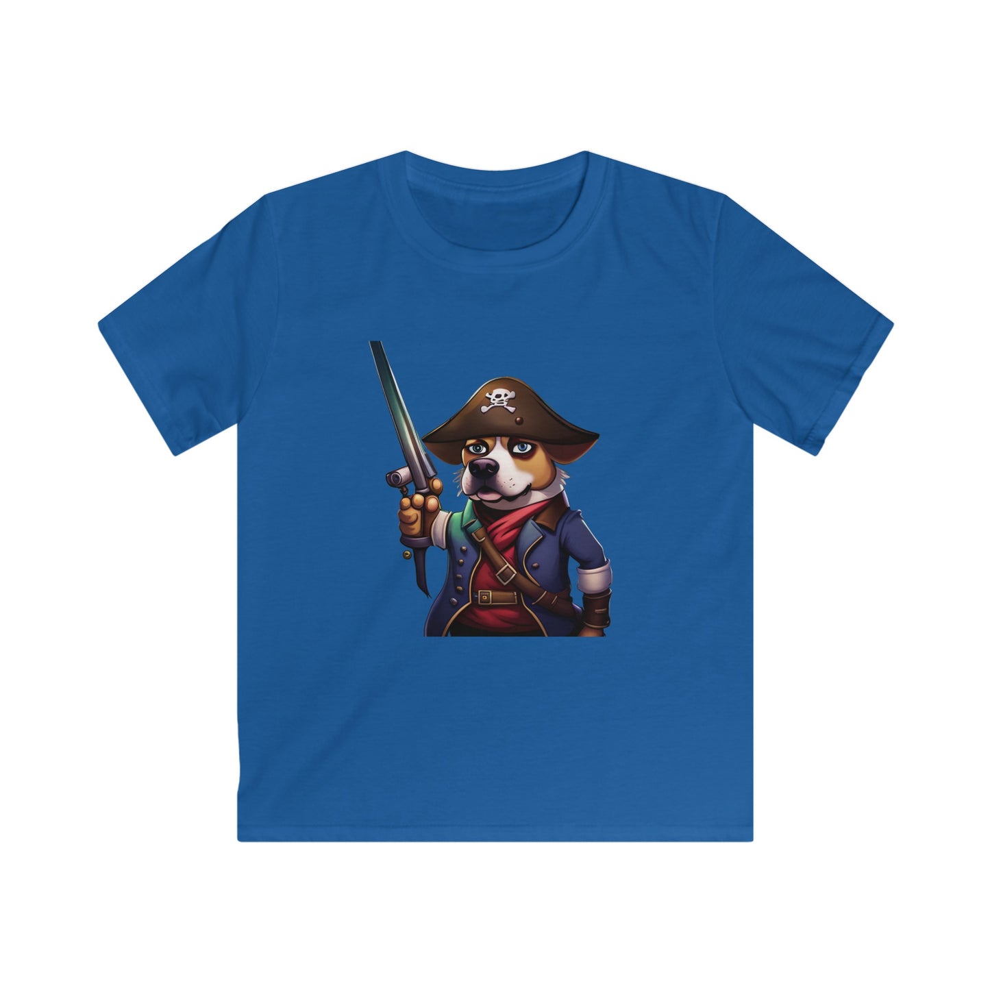 T Shirt: Pirate Dog Kids Softstyle Tee - Fun and Unique Children's Clothing - Great for Playtime - Perfect Gift for Little Adventurers