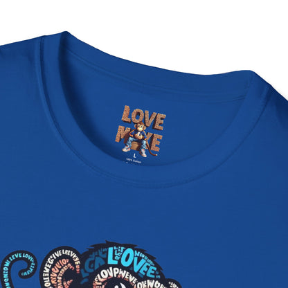 T-Shirt with Love Monkey Feeling Blue Design - Unisex Softstyle - Express Your Love - Unique Gift for Any Occasion