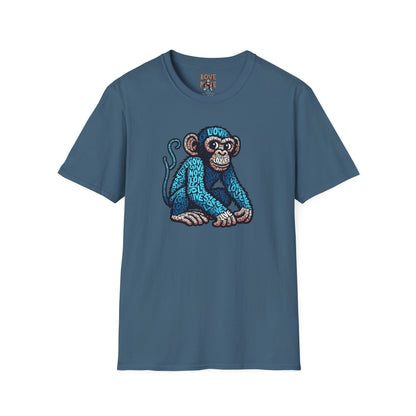 T-Shirt with Love Monkey Feeling Blue Design - Unisex Softstyle - Express Your Love - Unique Gift for Any Occasion