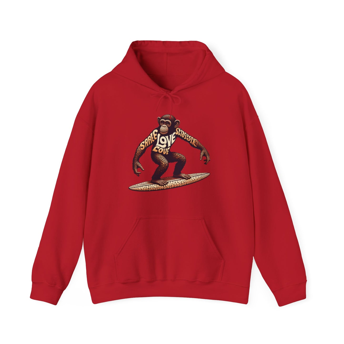 Love Monkey 70's Surfer Hoodie, Stylish Surfer Graphic Hoodie, Ideal for Beach Adventures, Unique Gift for Surf Enthusiasts