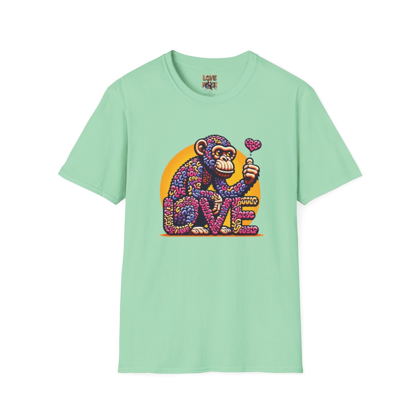 T-Shirt - Love Monkey Design, Trendy Unisex Softstyle Tee, Stylish & Cool Casual Wear, Perfect Gift for Any Occasion