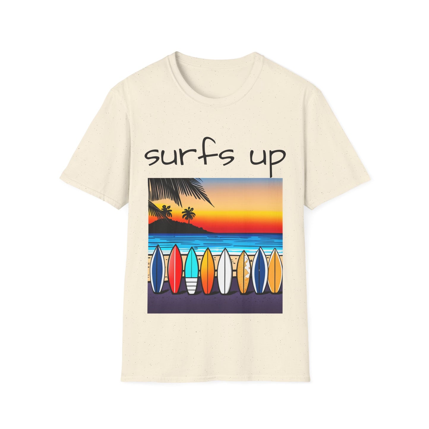 Surfing T-Shirt Surfs Up - Unisex Softstyle Tee, Perfect for Beach Lovers & Water Sports Enthusiasts, Great Gift Idea