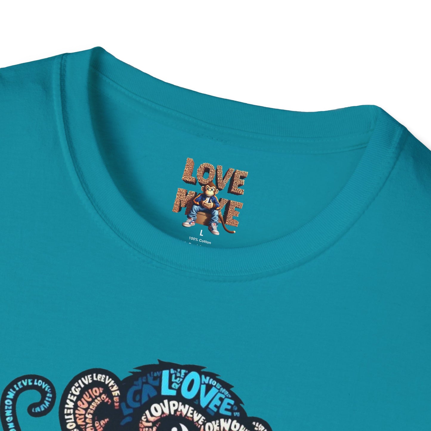 T-Shirt with Love Monkey Feeling Blue Design - Unisex Softstyle - Express Your Love - Unique Gift for Any Occasion