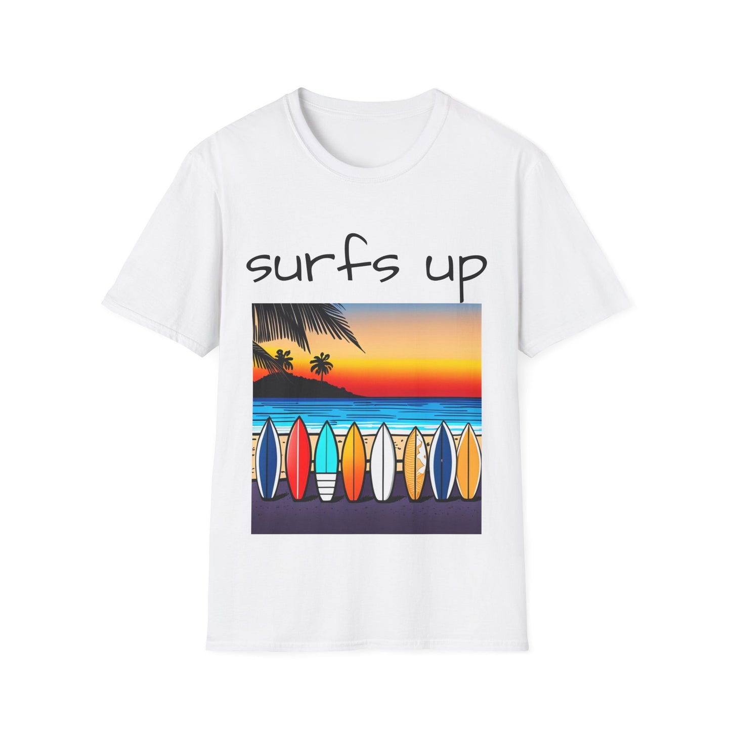 Surfing T-Shirt Surfs Up - Unisex Softstyle Tee, Perfect for Beach Lovers & Water Sports Enthusiasts, Great Gift Idea