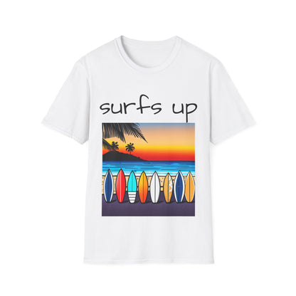 Surfing T-Shirt Surfs Up - Unisex Softstyle Tee, Perfect for Beach Lovers & Water Sports Enthusiasts, Great Gift Idea