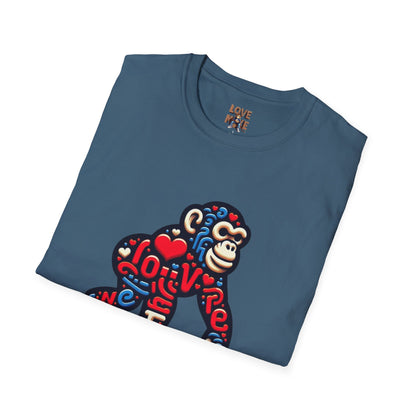 T-Shirt Love Monkey - Unisex Softstyle Casual Wear, Fashionable & Unique Gift for Friends, Family, Birthdays and More