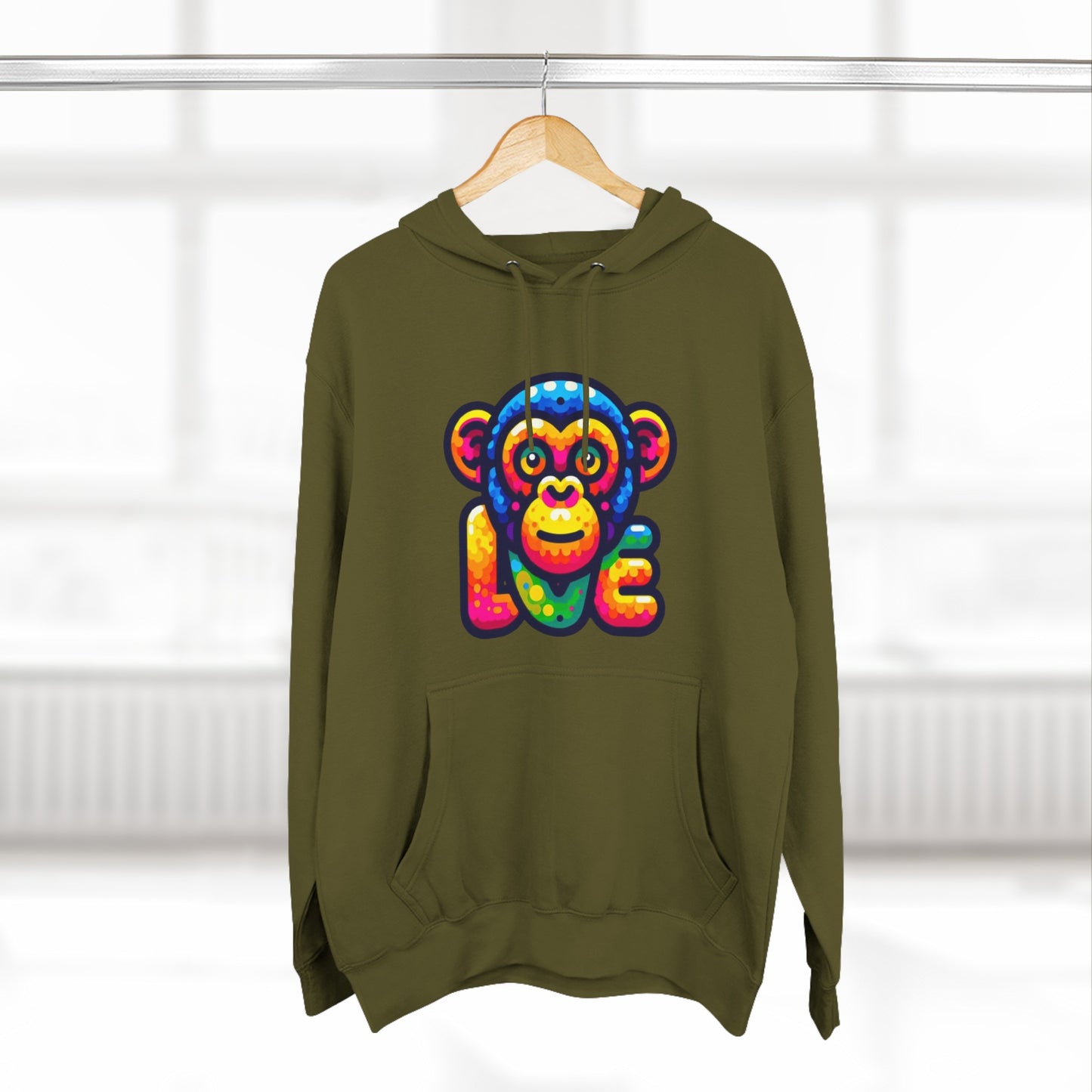 Hoodie with Love Monkey Design, Unisex Premium Crewneck, Stylish & Comfortable Outfit, Great Gift for Friends or Loved Ones