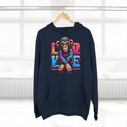 Hoodie with Love Monkey Design, Unisex Premium Crewneck, Stylish & Comfortable Outfit, Great Gift for Friends or Loved Ones