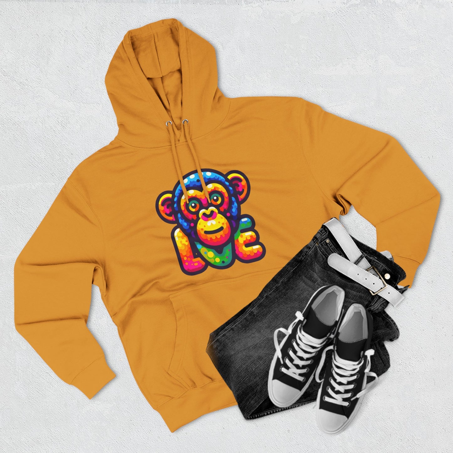 Hoodie with Love Monkey Design, Unisex Premium Crewneck, Stylish & Comfortable Outfit, Great Gift for Friends or Loved Ones