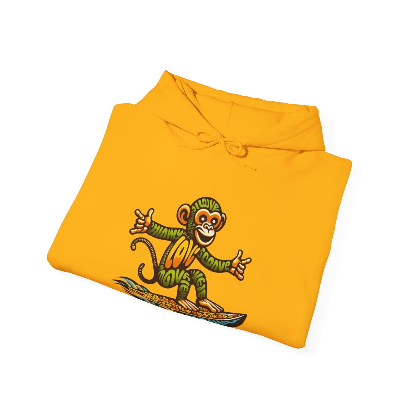 Hoodie Love Monkey Design, Cool Surfer Style Tee, Perfect for Beach Days, Great Gift for Surf Lovers