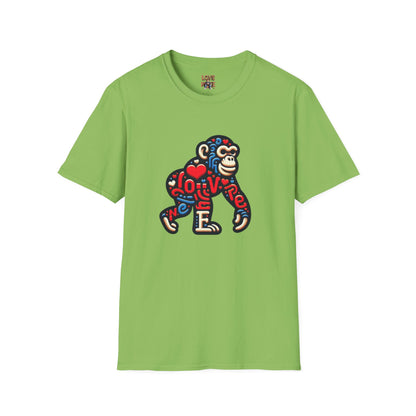 T-Shirt Love Monkey - Unisex Softstyle Casual Wear, Fashionable & Unique Gift for Friends, Family, Birthdays and More