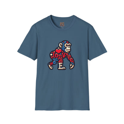 T-Shirt Love Monkey - Unisex Softstyle Casual Wear, Fashionable & Unique Gift for Friends, Family, Birthdays and More