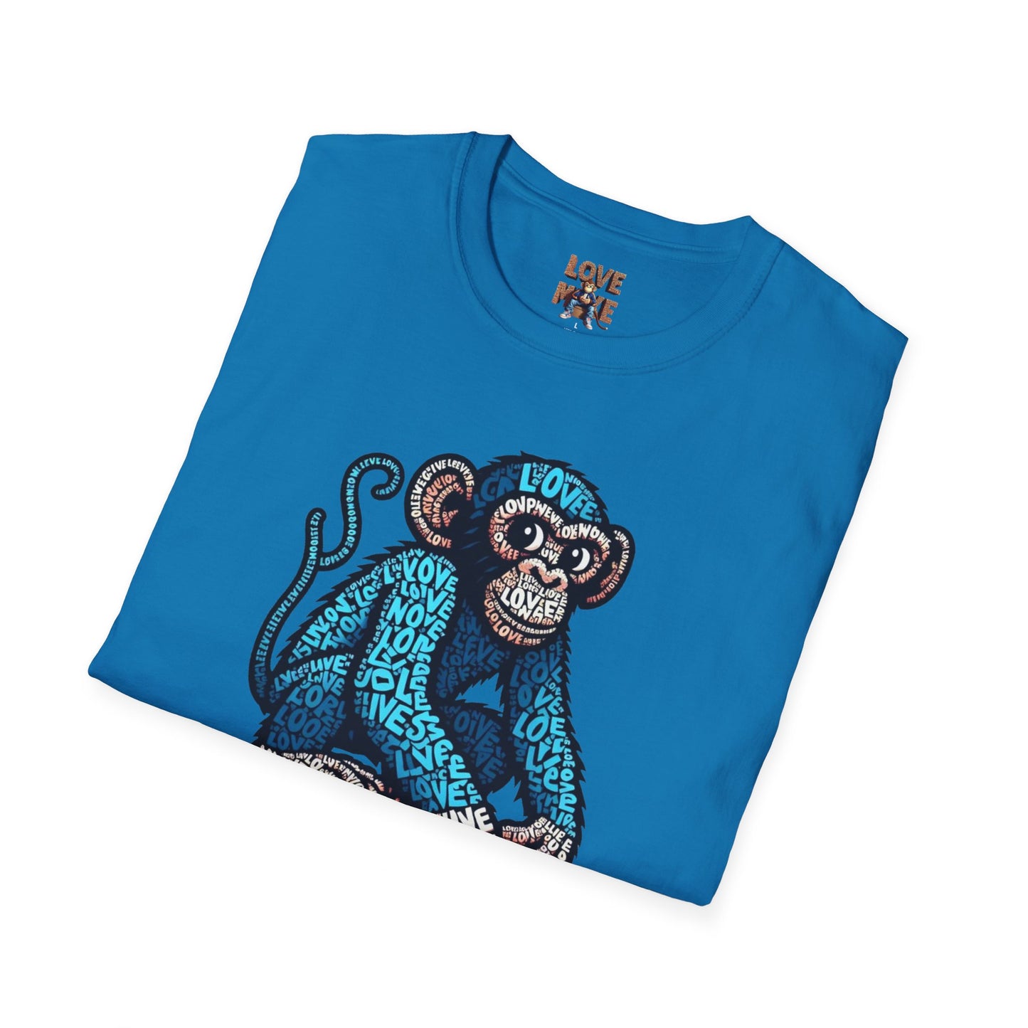 T-Shirt with Love Monkey Feeling Blue Design - Unisex Softstyle - Express Your Love - Unique Gift for Any Occasion