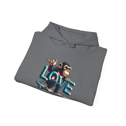 Hoodie Love Monkey Skate - Unisex Heavy Blend™ Hooded Sweatshirt, Comfy Skateboarding Apparel, Perfect Gift for Skaters