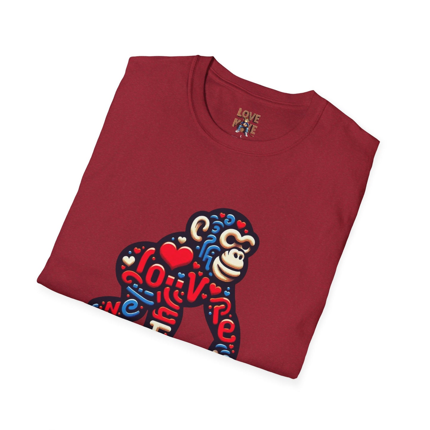 T-Shirt Love Monkey - Unisex Softstyle Casual Wear, Fashionable & Unique Gift for Friends, Family, Birthdays and More