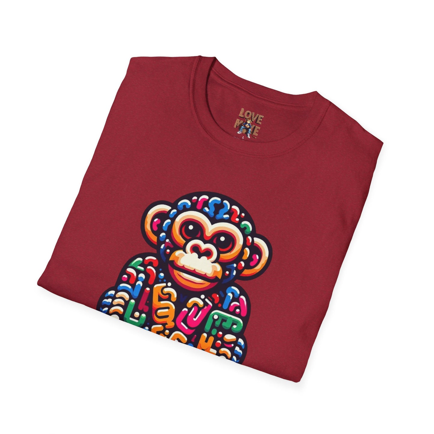 T-Shirt - Love Monkey Design, Trendy Unisex Softstyle Tee, Stylish & Cool Casual Wear, Perfect Gift for Any Occasion