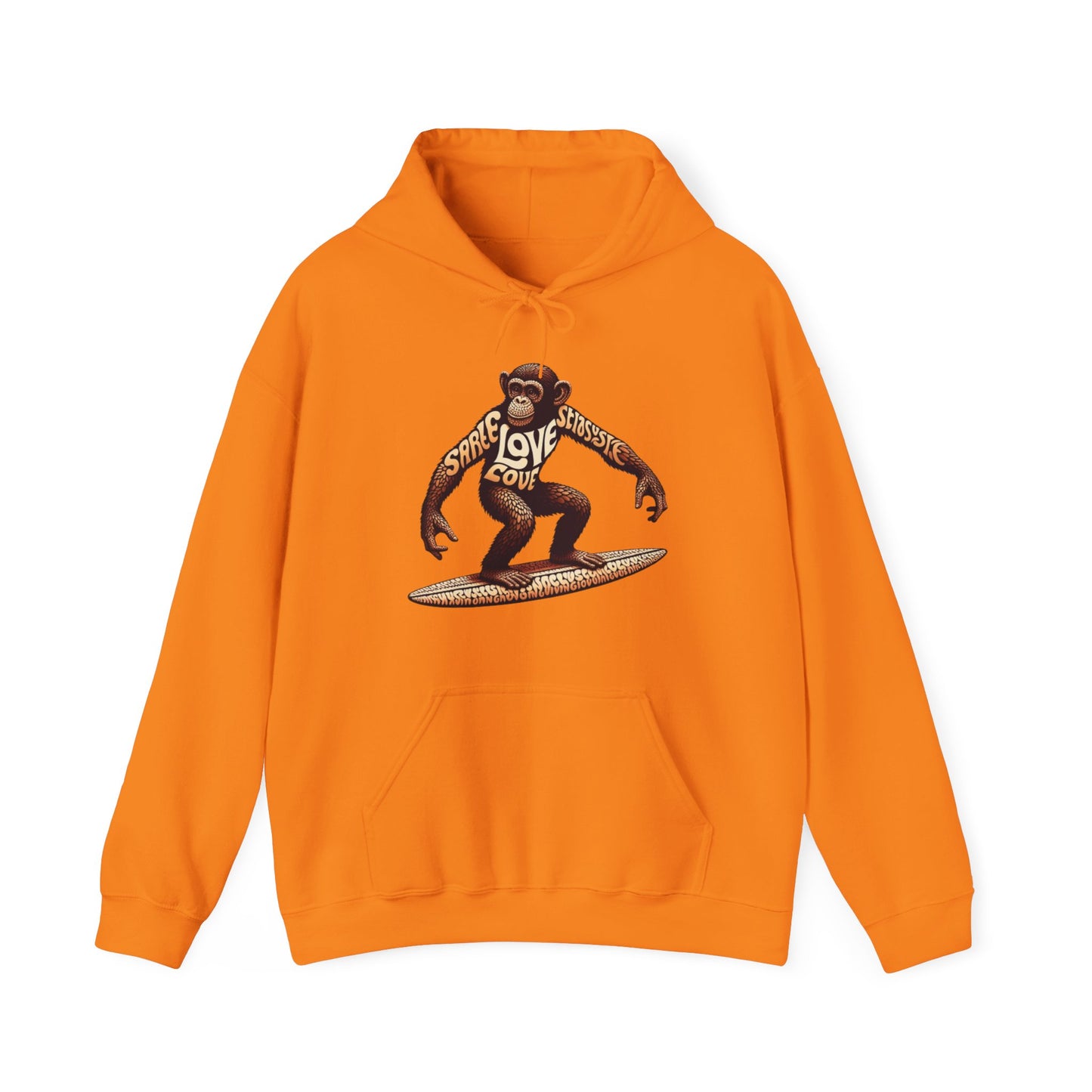 Love Monkey 70's Surfer Hoodie, Stylish Surfer Graphic Hoodie, Ideal for Beach Adventures, Unique Gift for Surf Enthusiasts