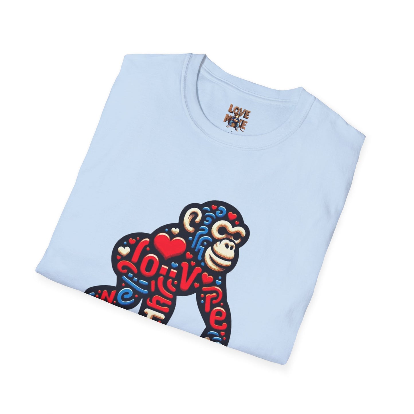 T-Shirt Love Monkey - Unisex Softstyle Casual Wear, Fashionable & Unique Gift for Friends, Family, Birthdays and More