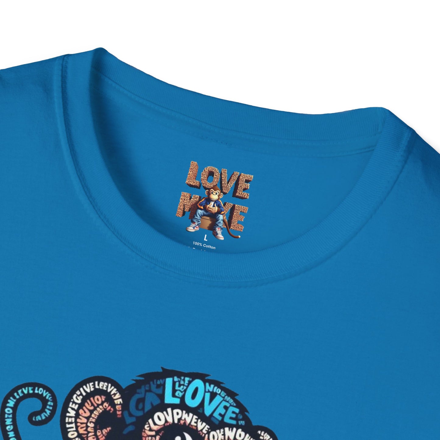 T-Shirt with Love Monkey Feeling Blue Design - Unisex Softstyle - Express Your Love - Unique Gift for Any Occasion