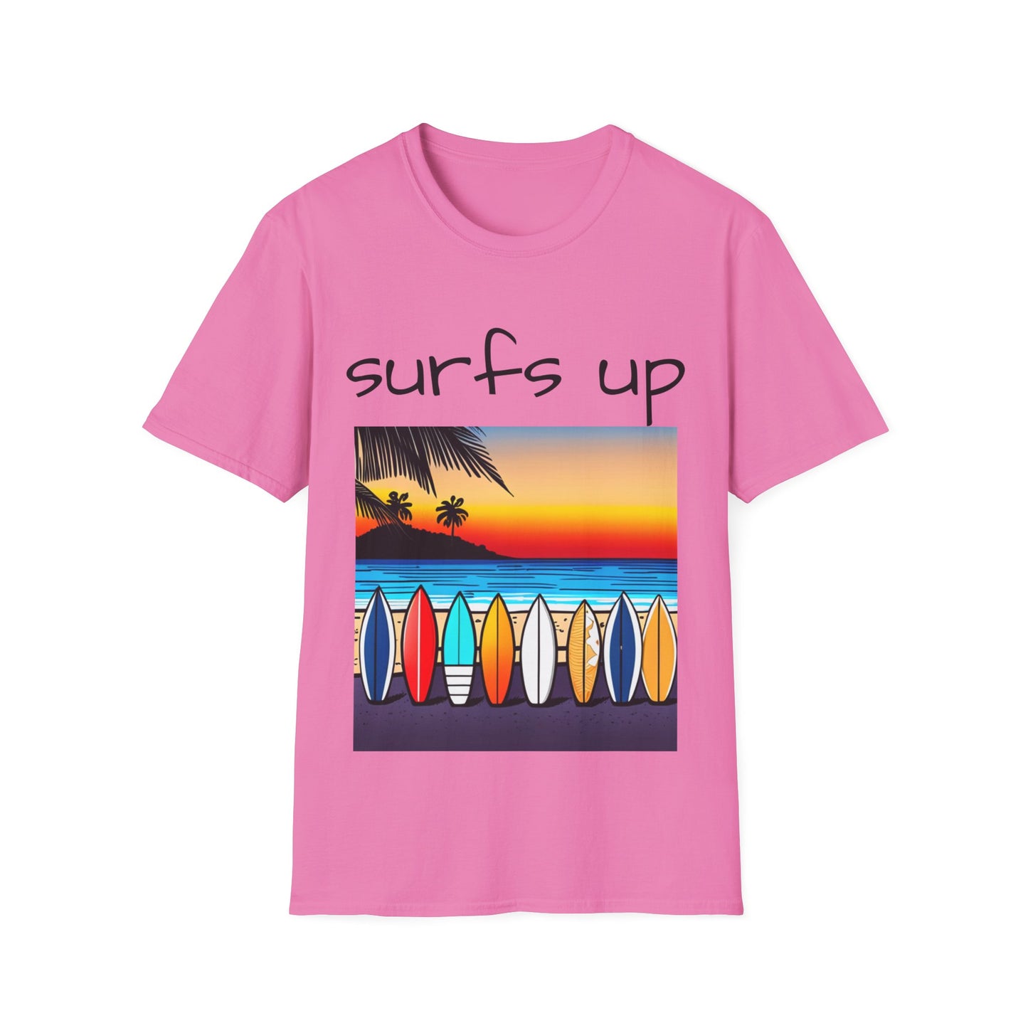 Surfing T-Shirt Surfs Up - Unisex Softstyle Tee, Perfect for Beach Lovers & Water Sports Enthusiasts, Great Gift Idea