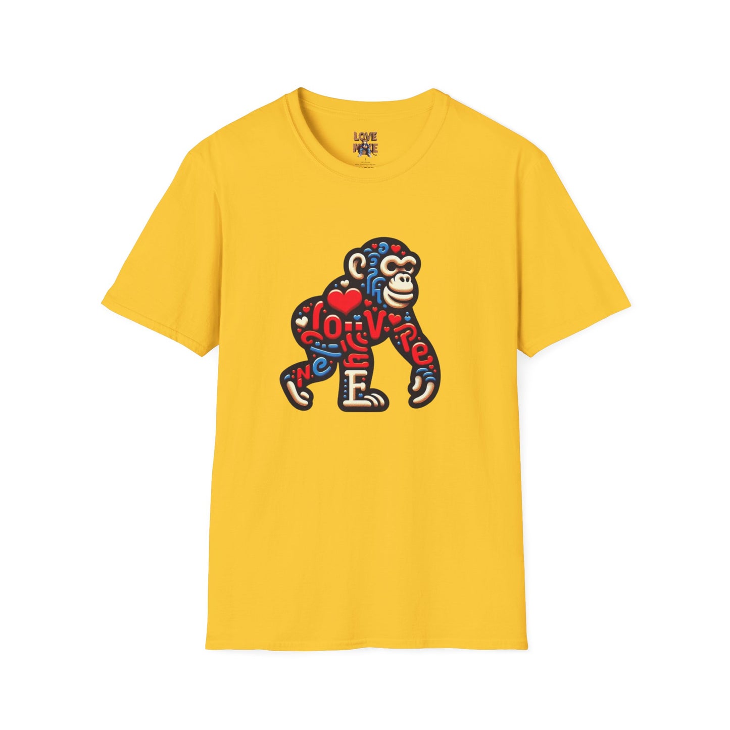 T-Shirt Love Monkey - Unisex Softstyle Casual Wear, Fashionable & Unique Gift for Friends, Family, Birthdays and More