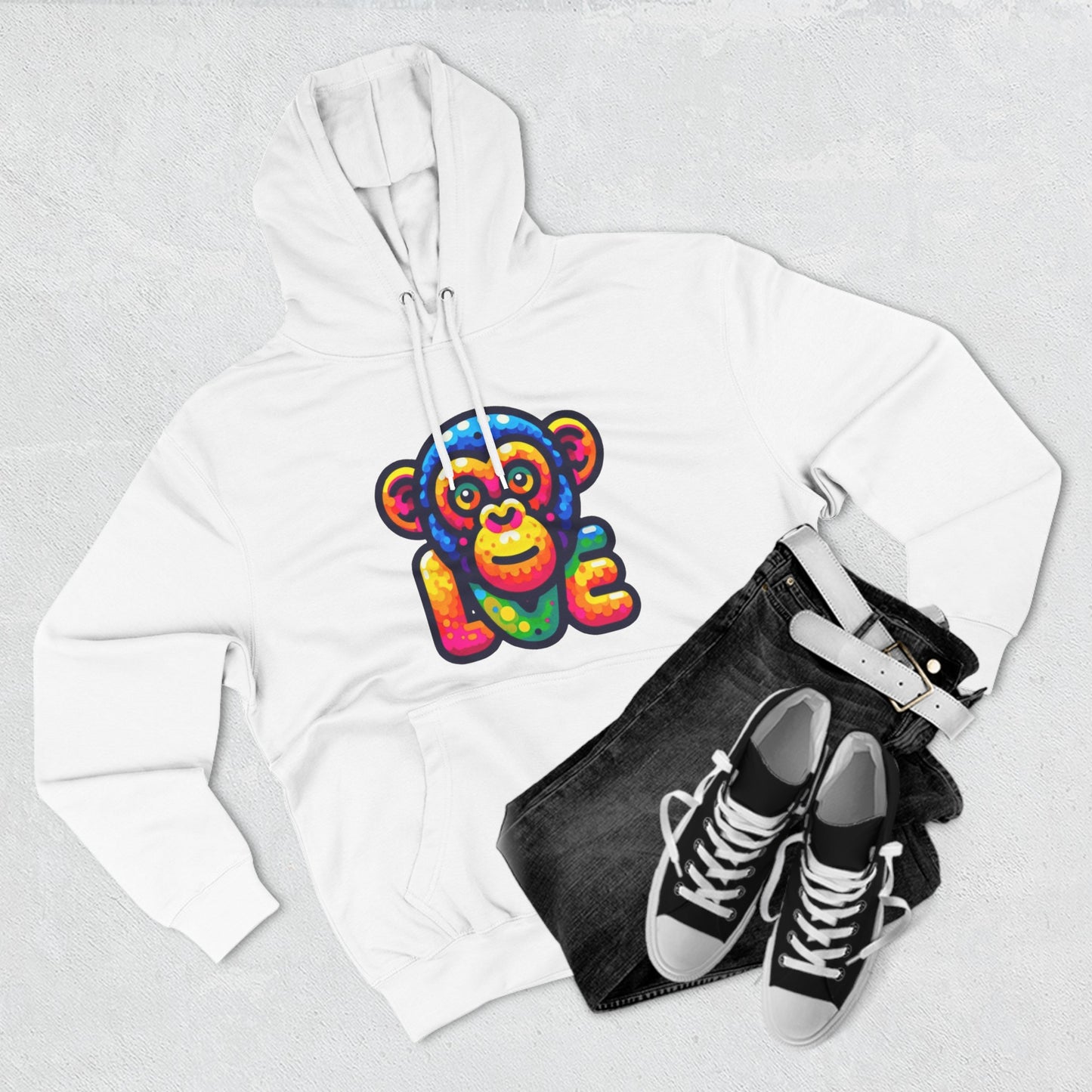 Hoodie with Love Monkey Design, Unisex Premium Crewneck, Stylish & Comfortable Outfit, Great Gift for Friends or Loved Ones