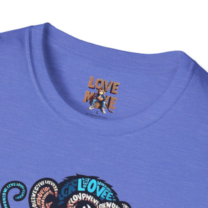 T-Shirt with Love Monkey Feeling Blue Design - Unisex Softstyle - Express Your Love - Unique Gift for Any Occasion