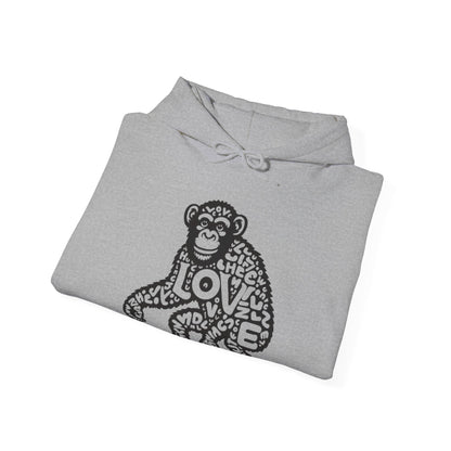 Hooded Sweatshirt Love Monkey Unisex Premium Crewneck, Cosy Comfy Warm Clothing, Perfect Gift for Couples, Valentine's Day Present