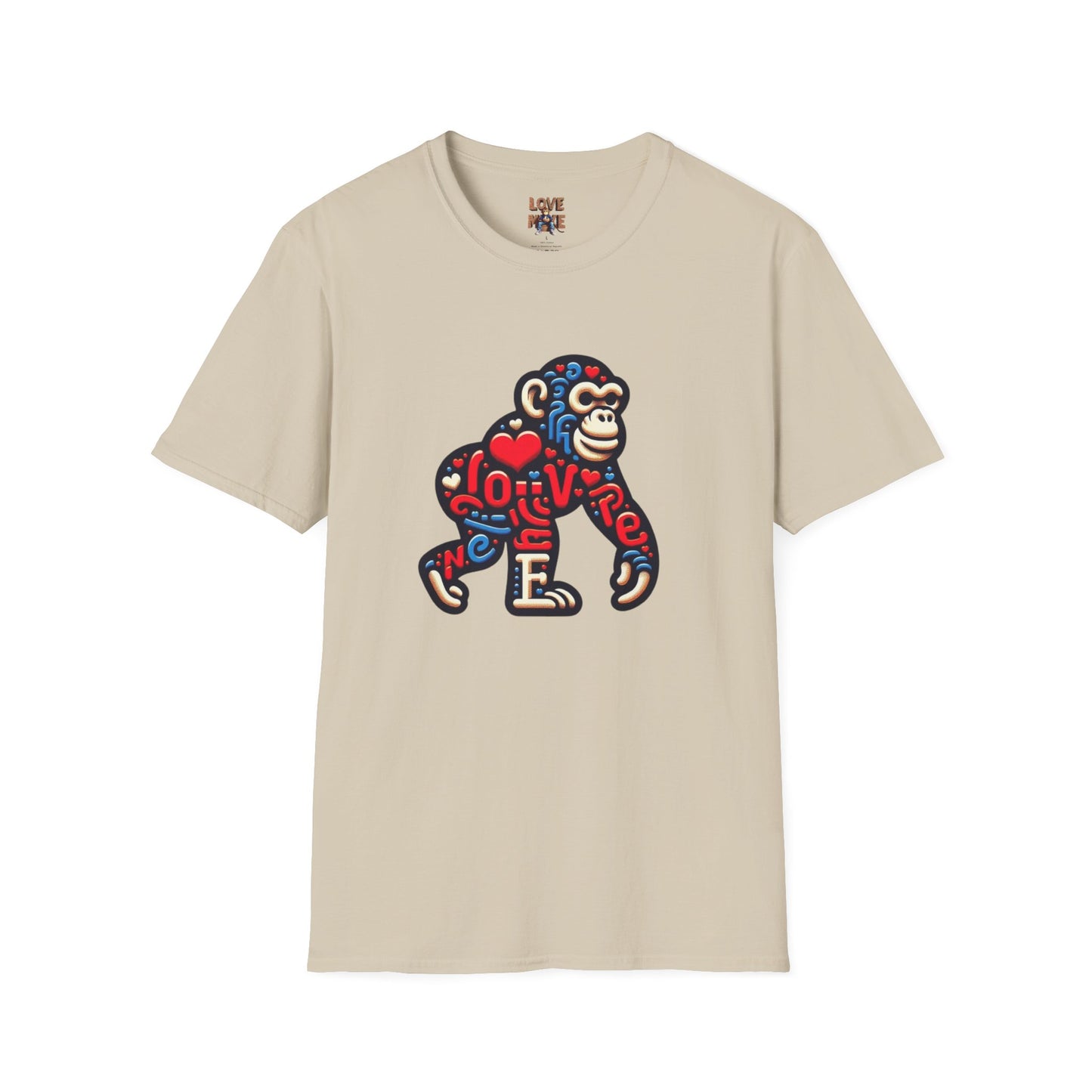 T-Shirt Love Monkey - Unisex Softstyle Casual Wear, Fashionable & Unique Gift for Friends, Family, Birthdays and More