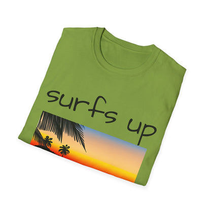 Surfing T-Shirt Surfs Up - Unisex Softstyle Tee, Perfect for Beach Lovers & Water Sports Enthusiasts, Great Gift Idea